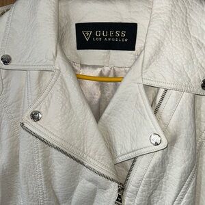 GUESS Ivory Moto Faux Leather Jacket Coat Top Shirt Women's Size XL Zipper Up